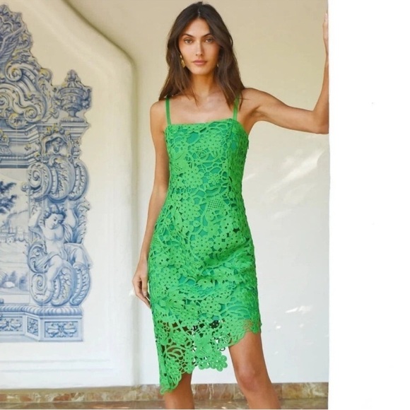 Adelyn Rae Crochet Lace Sleeveless Asymmetrical Hem Dress Small Green NWT - Picture 3 of 16